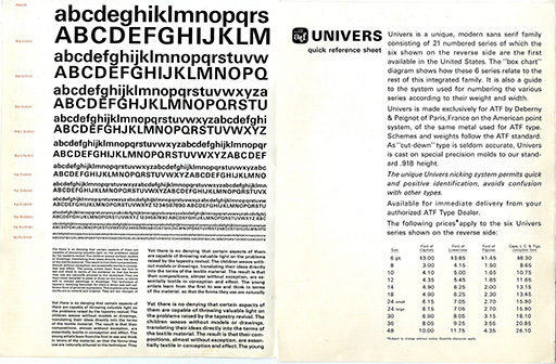 Univers type specimen 4